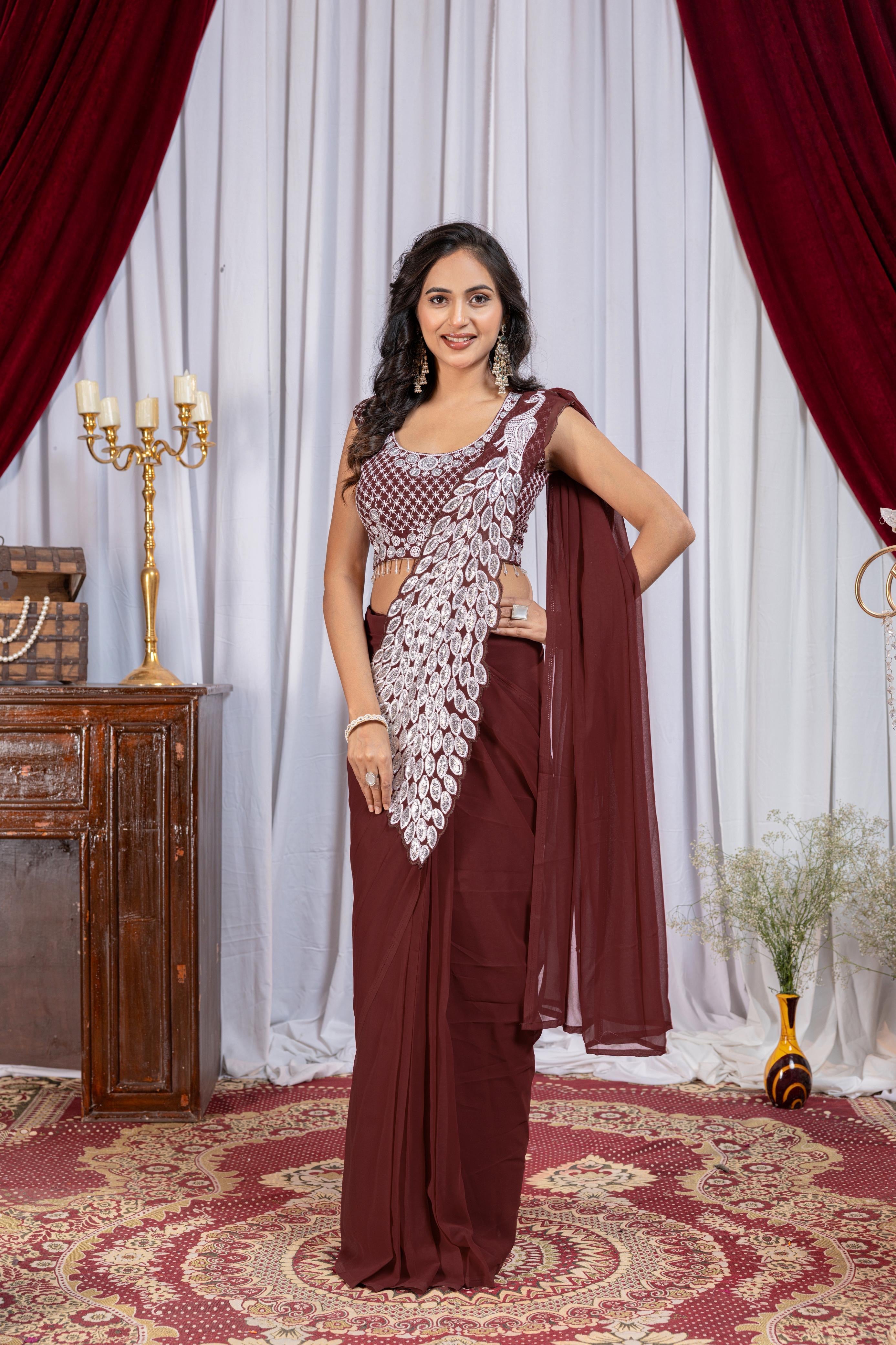 Premium Ready-to-Wear Embroidered Drape Saree with Stylish Blouse
