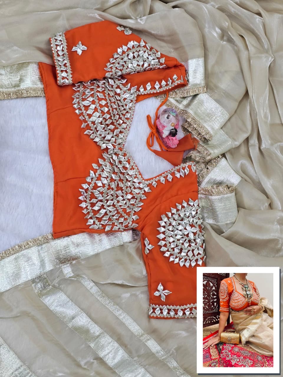 G-MEE Satin Saree With Stitched Aangi Blouse