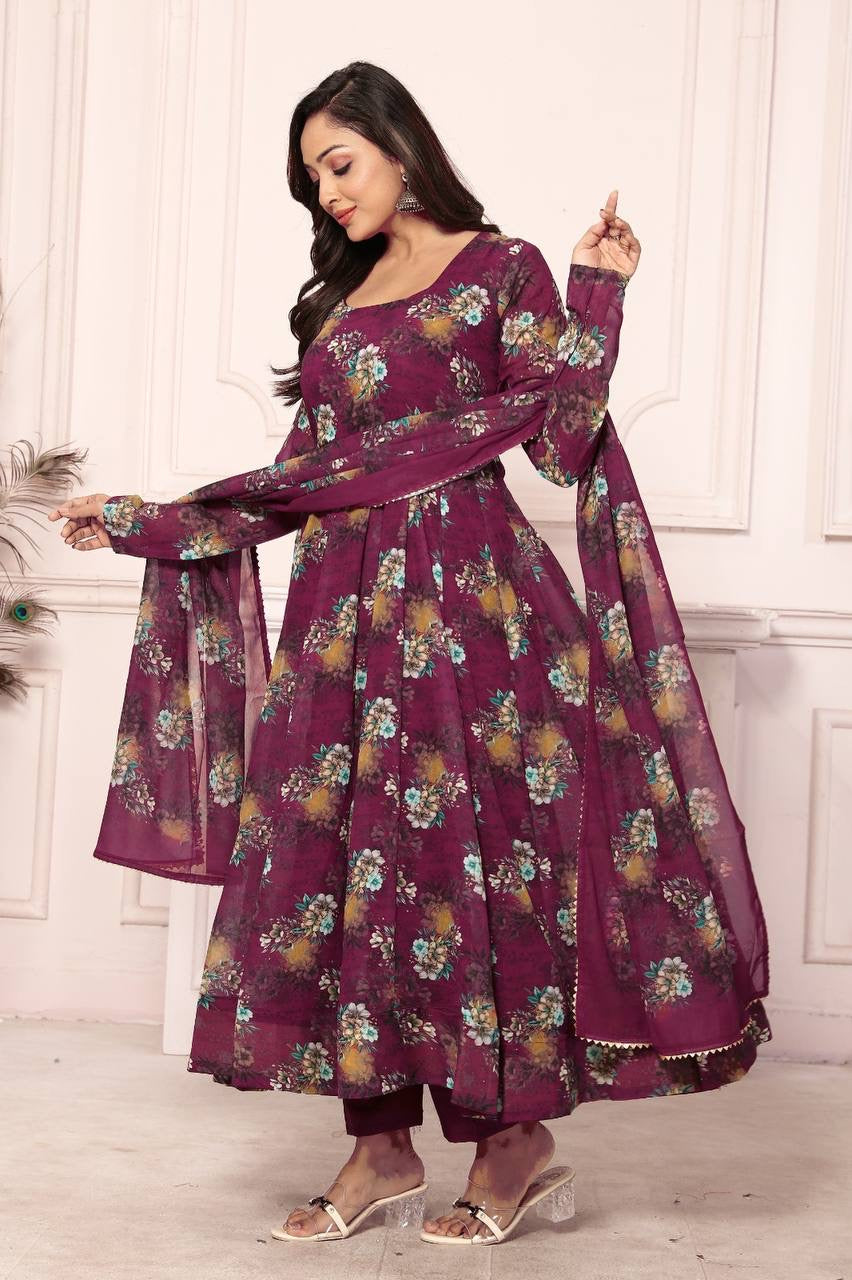 Floral Faux Georgette Anarkali Set