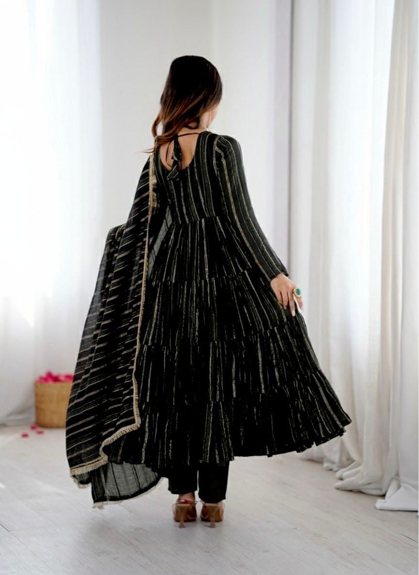 Mal Chanderi Ruffle Gown Set With Mirror Handwork Dupatta