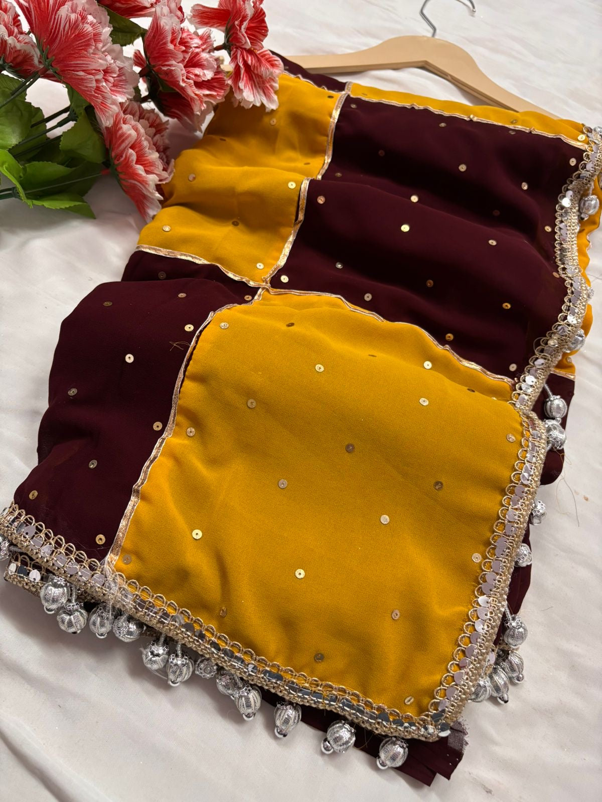 Maroon-Yellow Color Dual Combination Saree