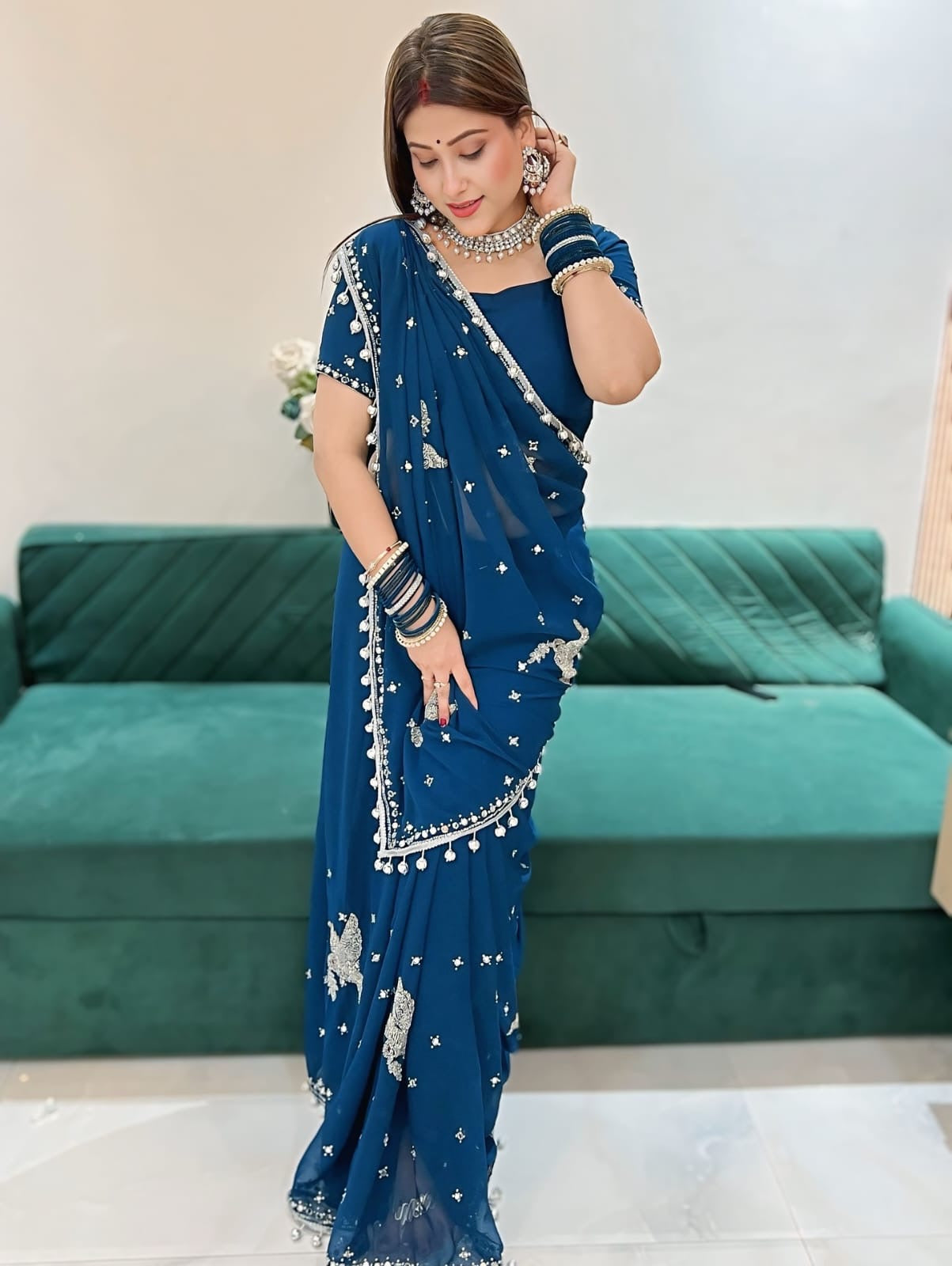 Bridal Georgette Saree with Sparkle Embellishment