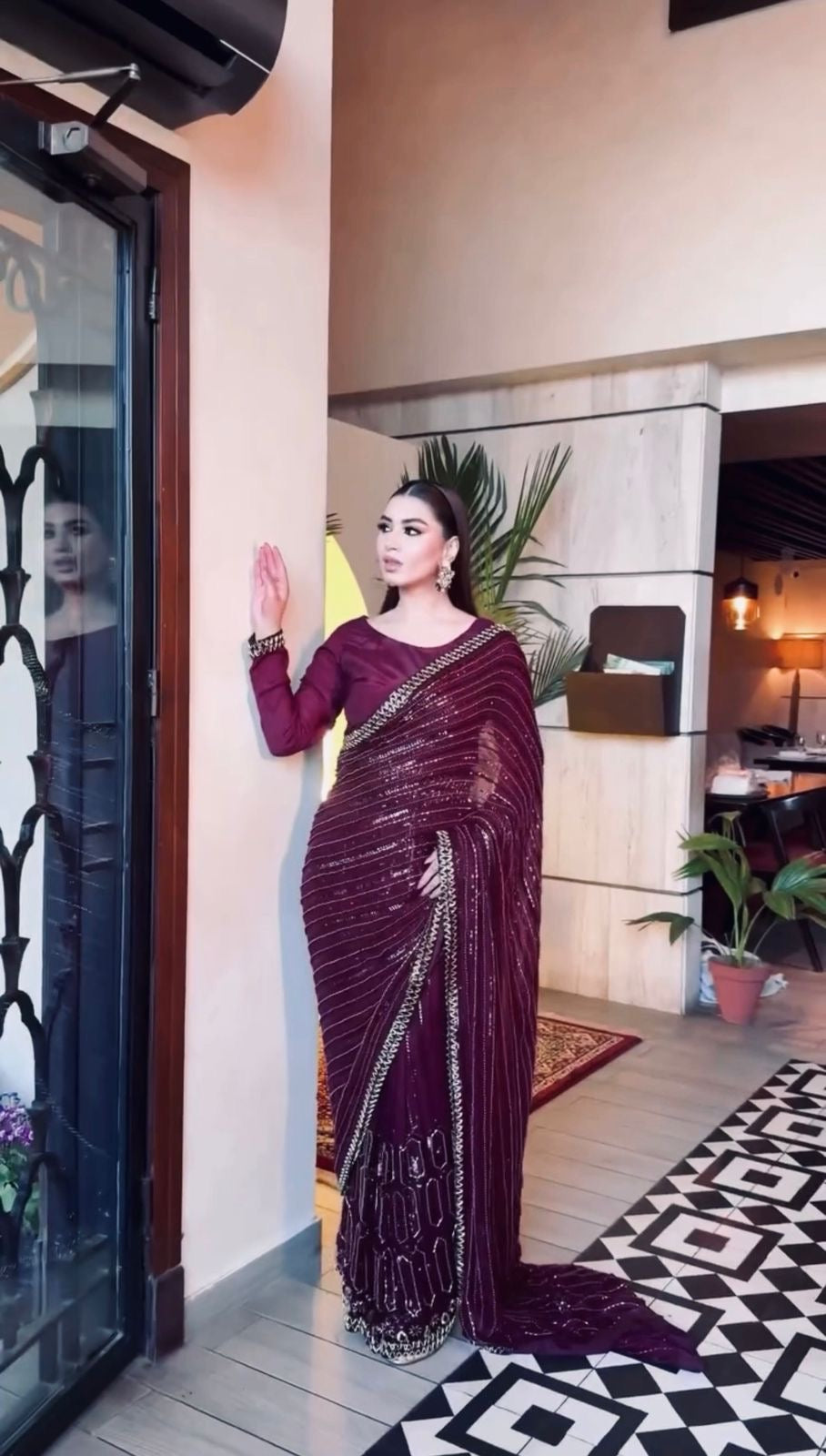 Royal Kasturi Silk Saree with Sequins & Dori Work