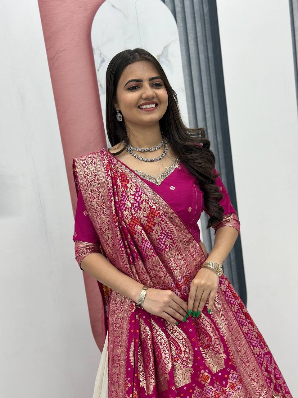 Wedding Special Jacquard Silk Lehenga + Saree Set