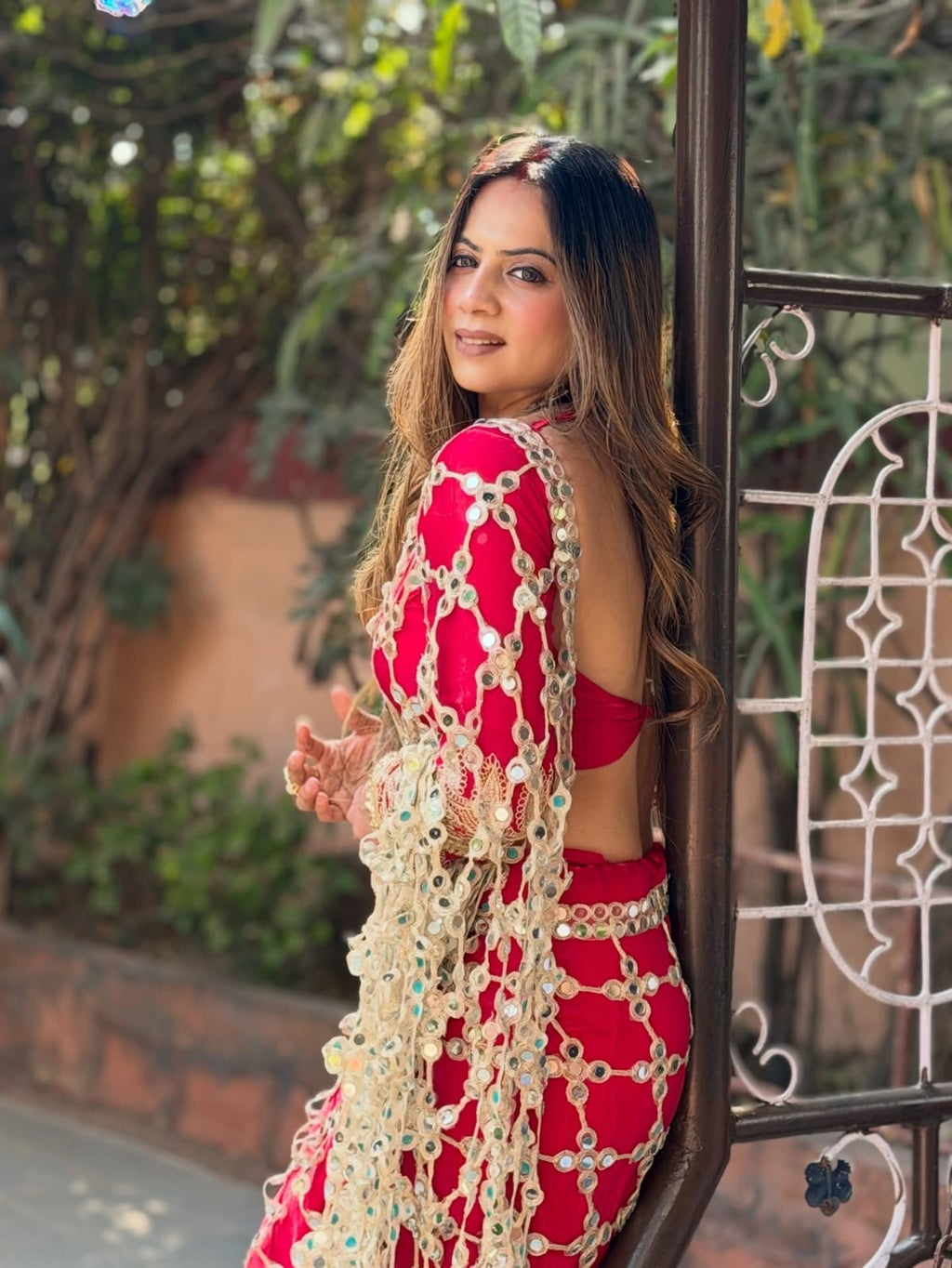 Fendy Silk Real Mirror Work Designer Saree – Red