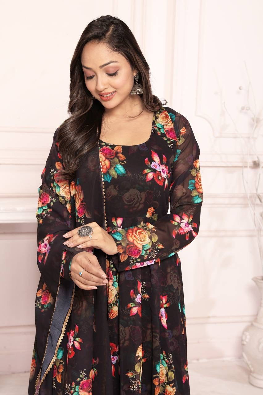 Black Floral Anarkali Suit