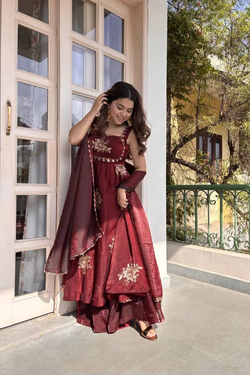 Flowy Flair Anarkali Set – Fendy Silk Embroidered Suit