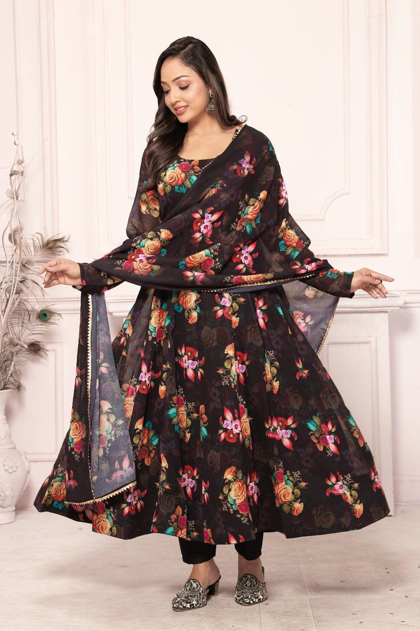 Black Floral Anarkali Suit