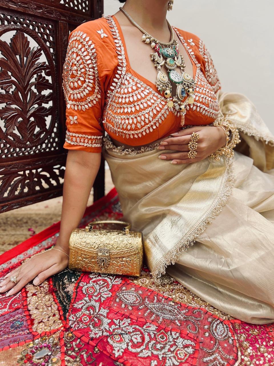 G-MEE Satin Saree With Stitched Aangi Blouse