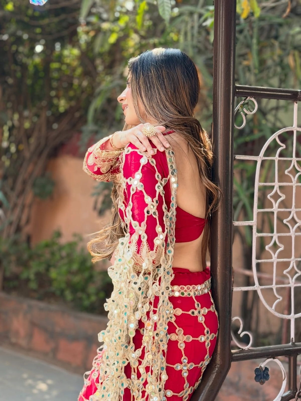 Fendy Silk Real Mirror Work Designer Saree – Red