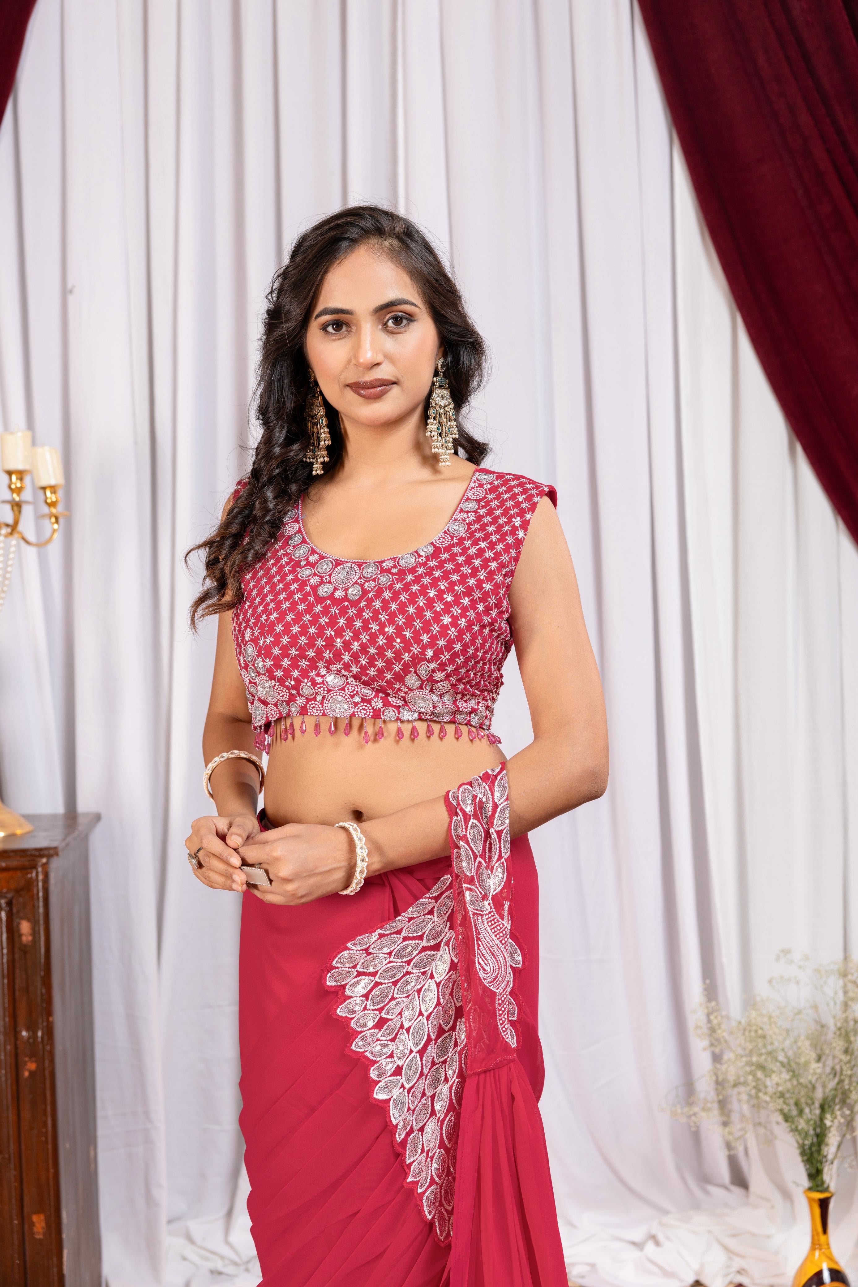 Premium Ready-to-Wear Embroidered Drape Saree with Stylish Blouse