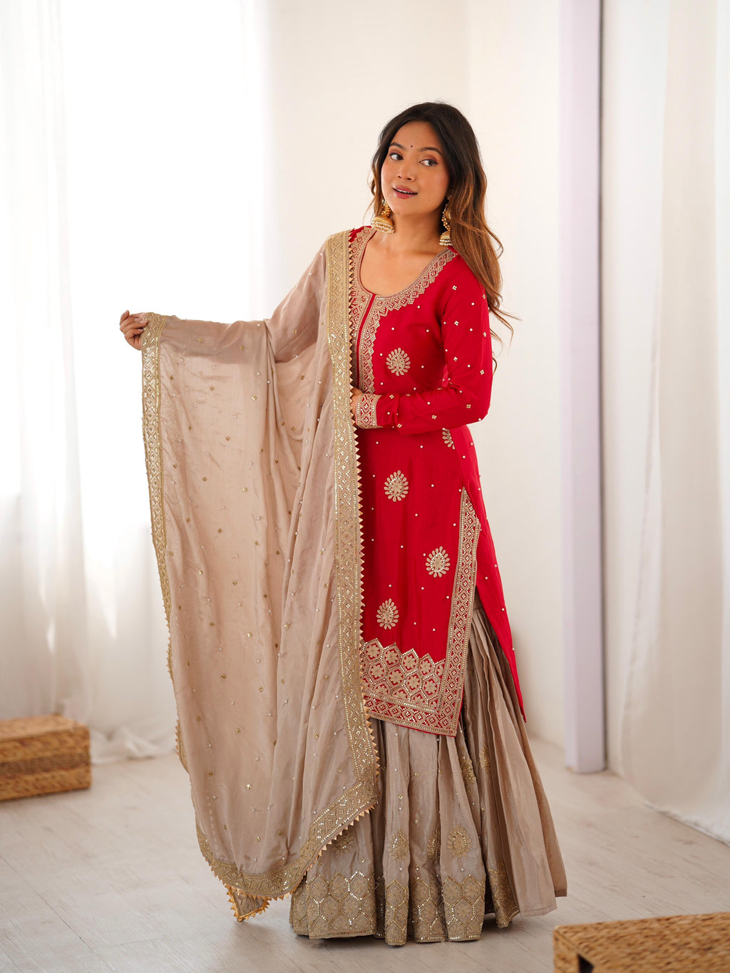 Premium Chinon Silk Sharara Set