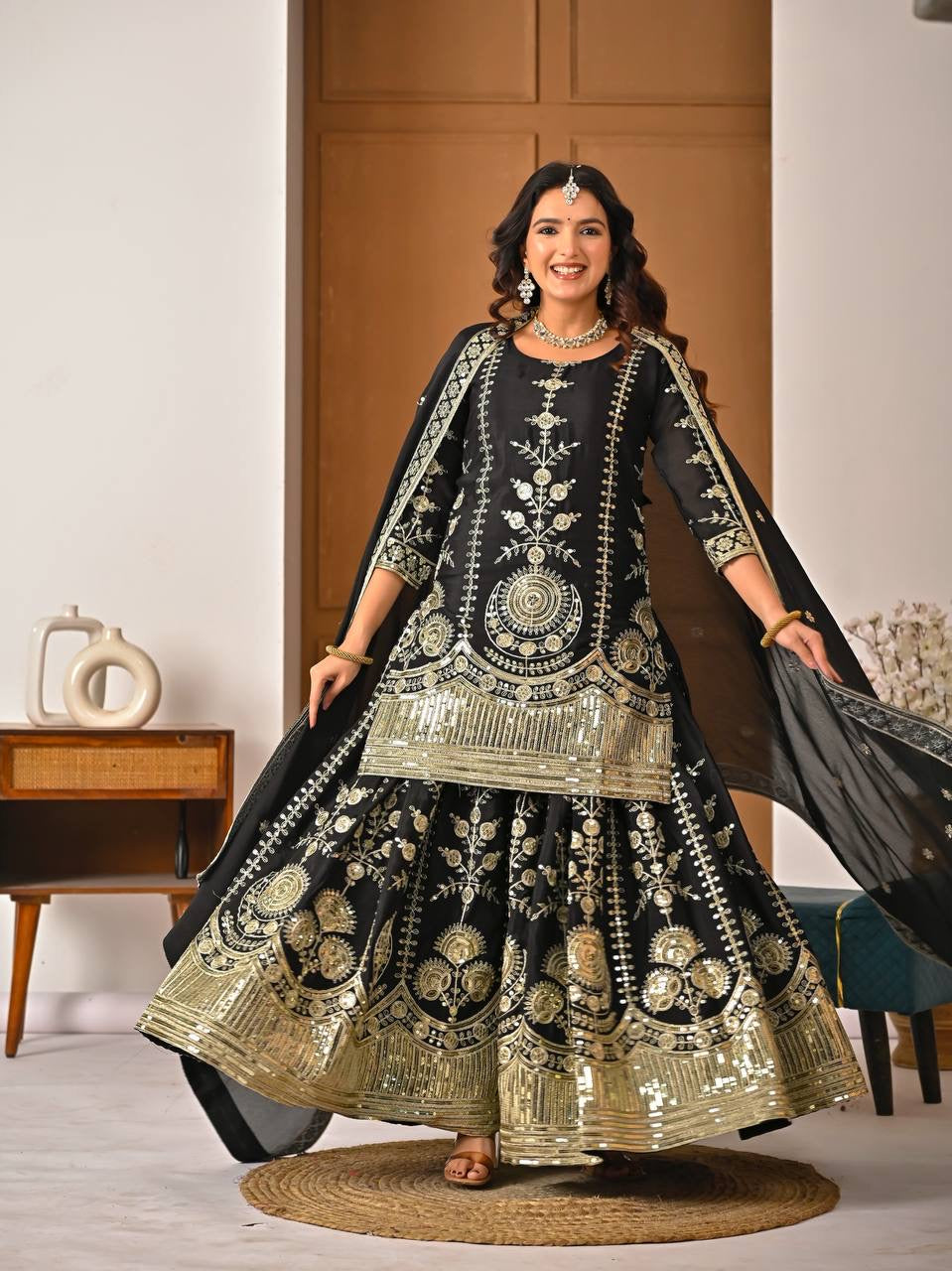 Designer Party Wear Top Sharara Palazzo Set