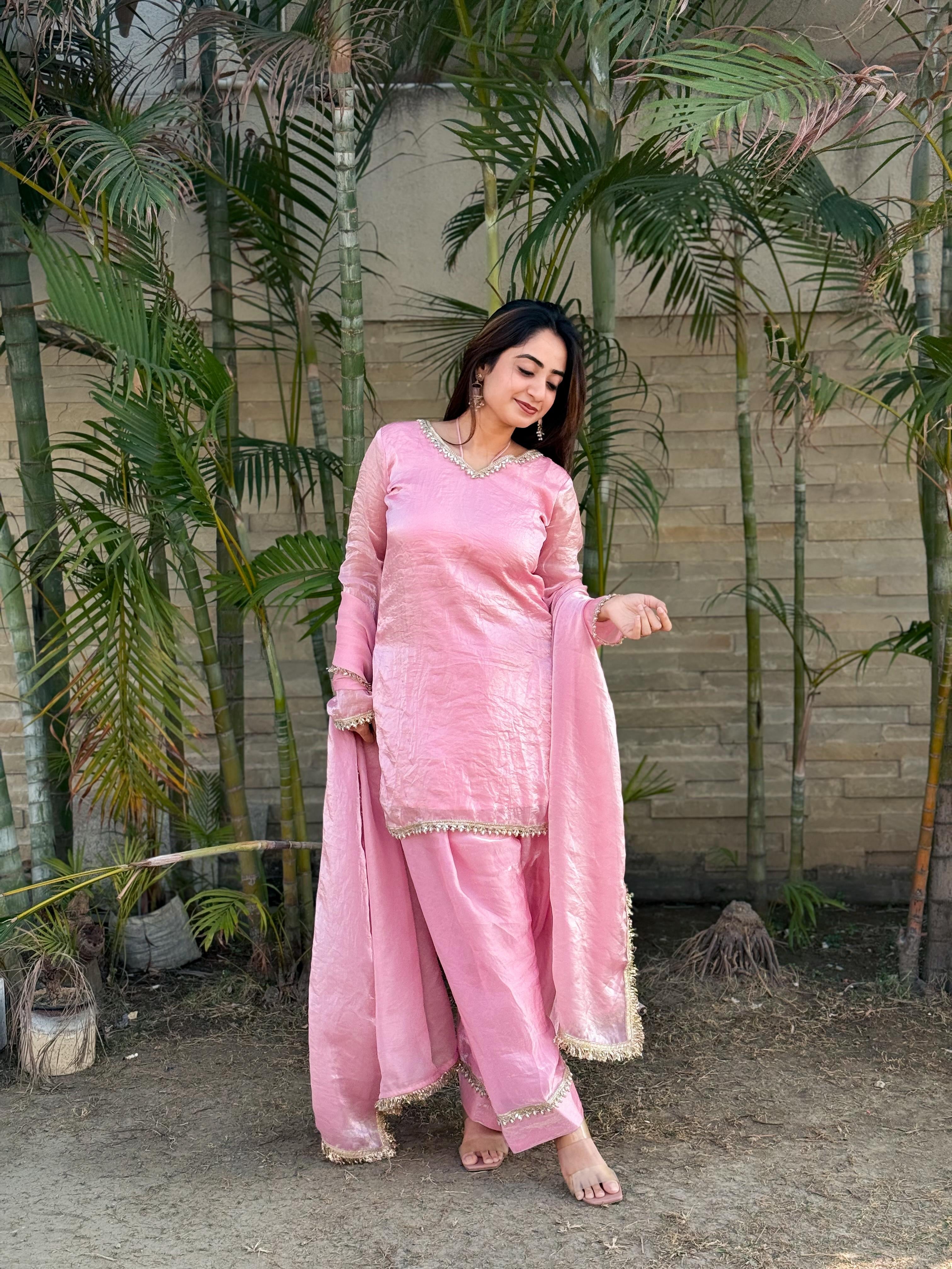 Designer Farsi Salwar Set – Fendi Satin Silk with Mirror Work