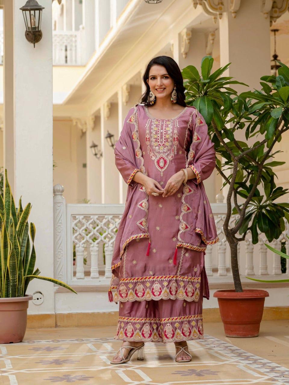 Kurti & Plazzo Set With Dupatta