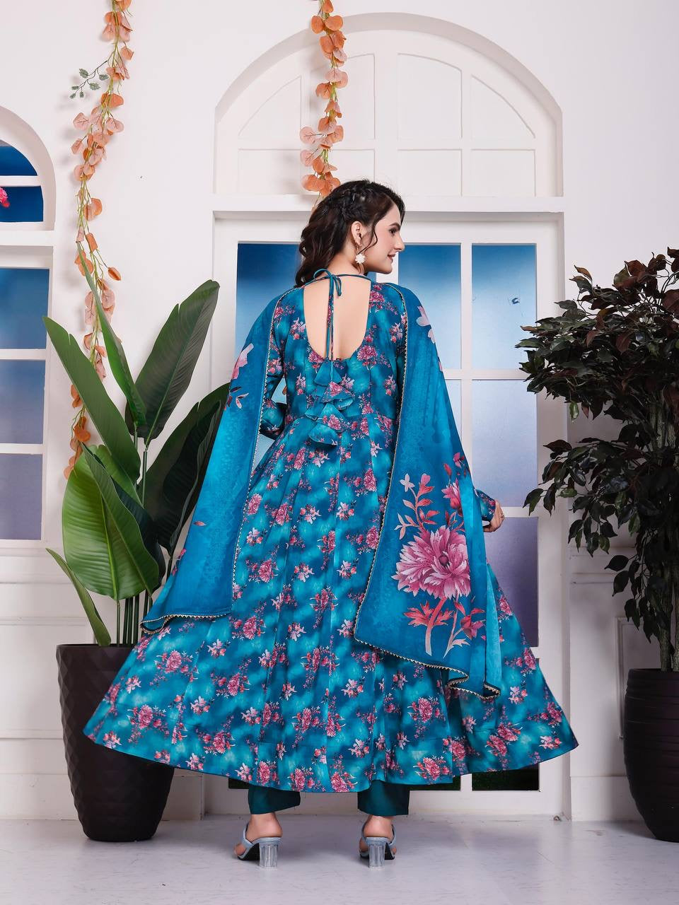 Floral Faux Georgette Anarkali Set