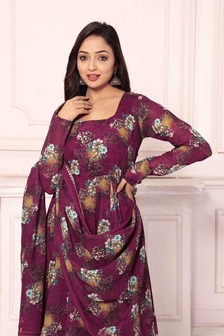 Floral Faux Georgette Anarkali Set