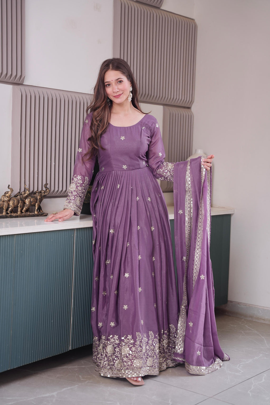 Lavender Embroidered Anarkali Set