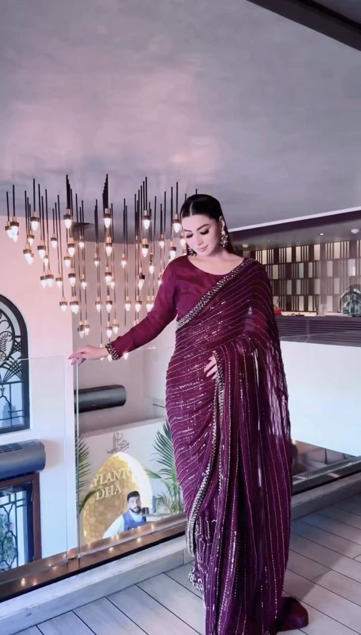 Royal Kasturi Silk Saree with Sequins & Dori Work