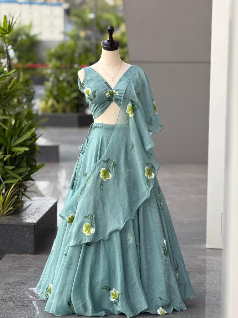 Sea Green Fandy Crush Lehenga