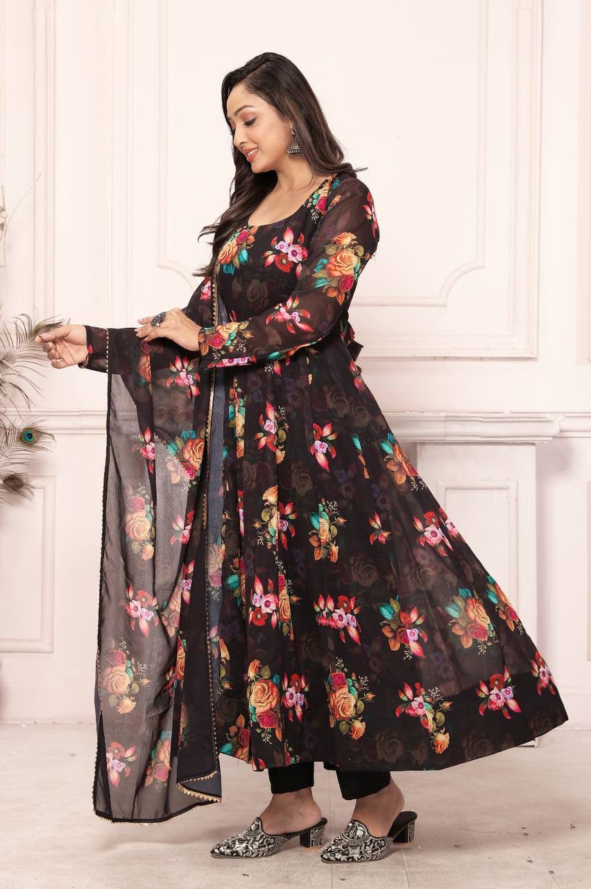 Black Floral Anarkali Suit
