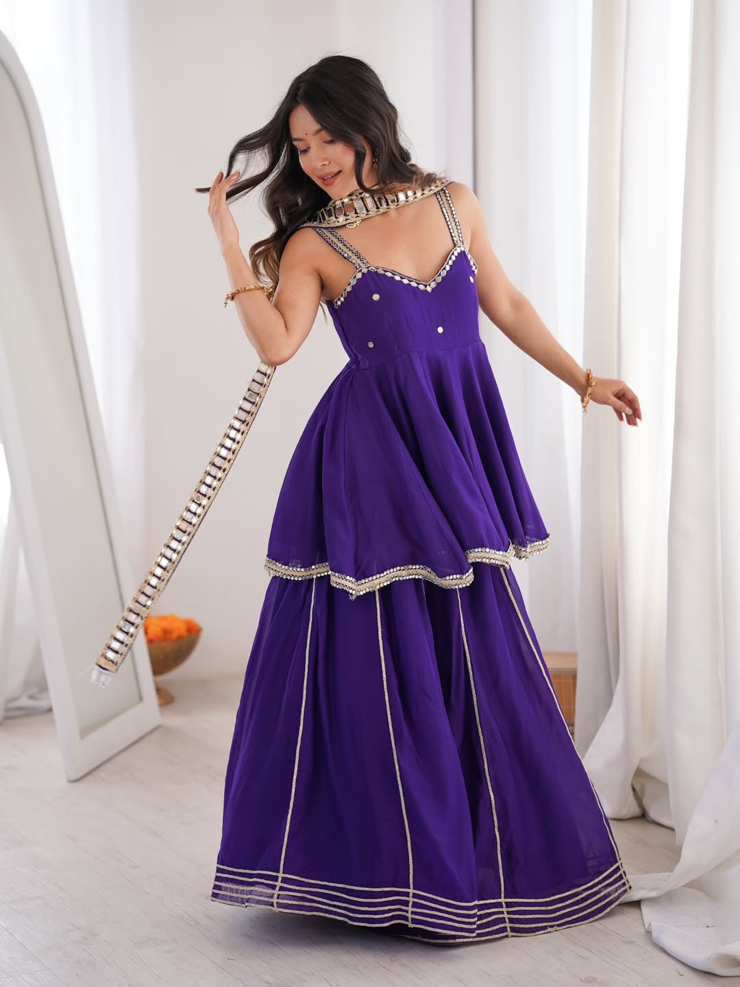Mirror Belt Plazzo Set – Chinon Designer Outfit