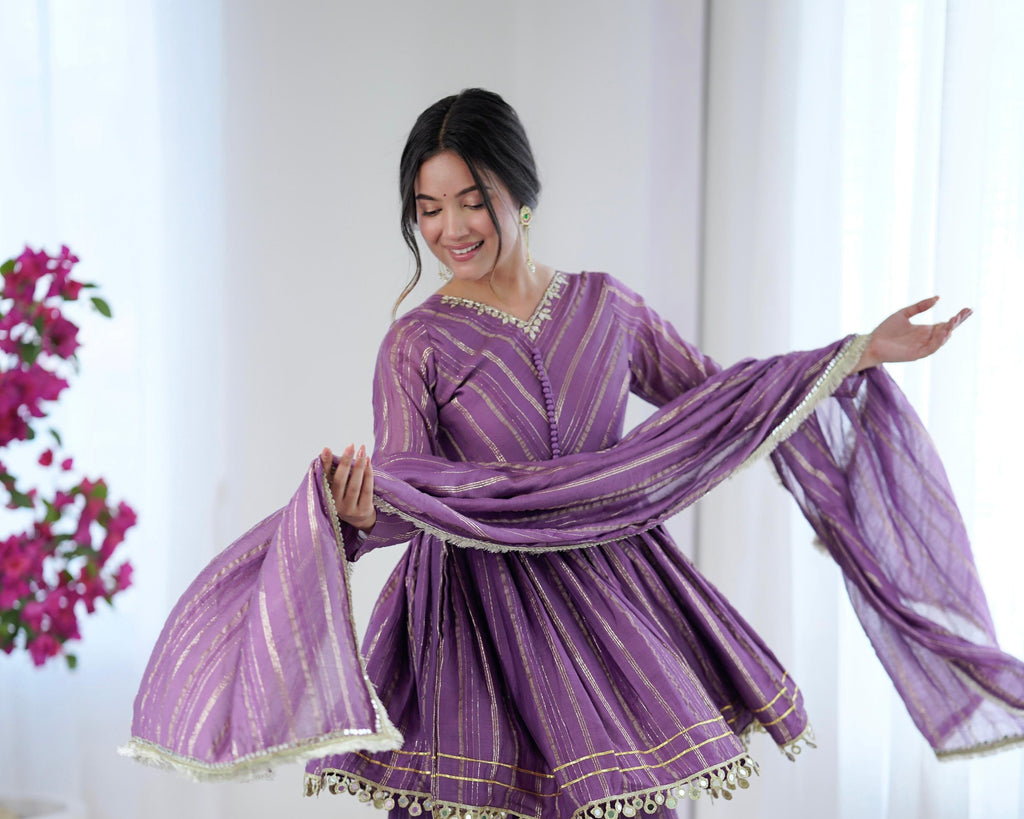 Elegant Purple Partywear Sharara Anarkali Set