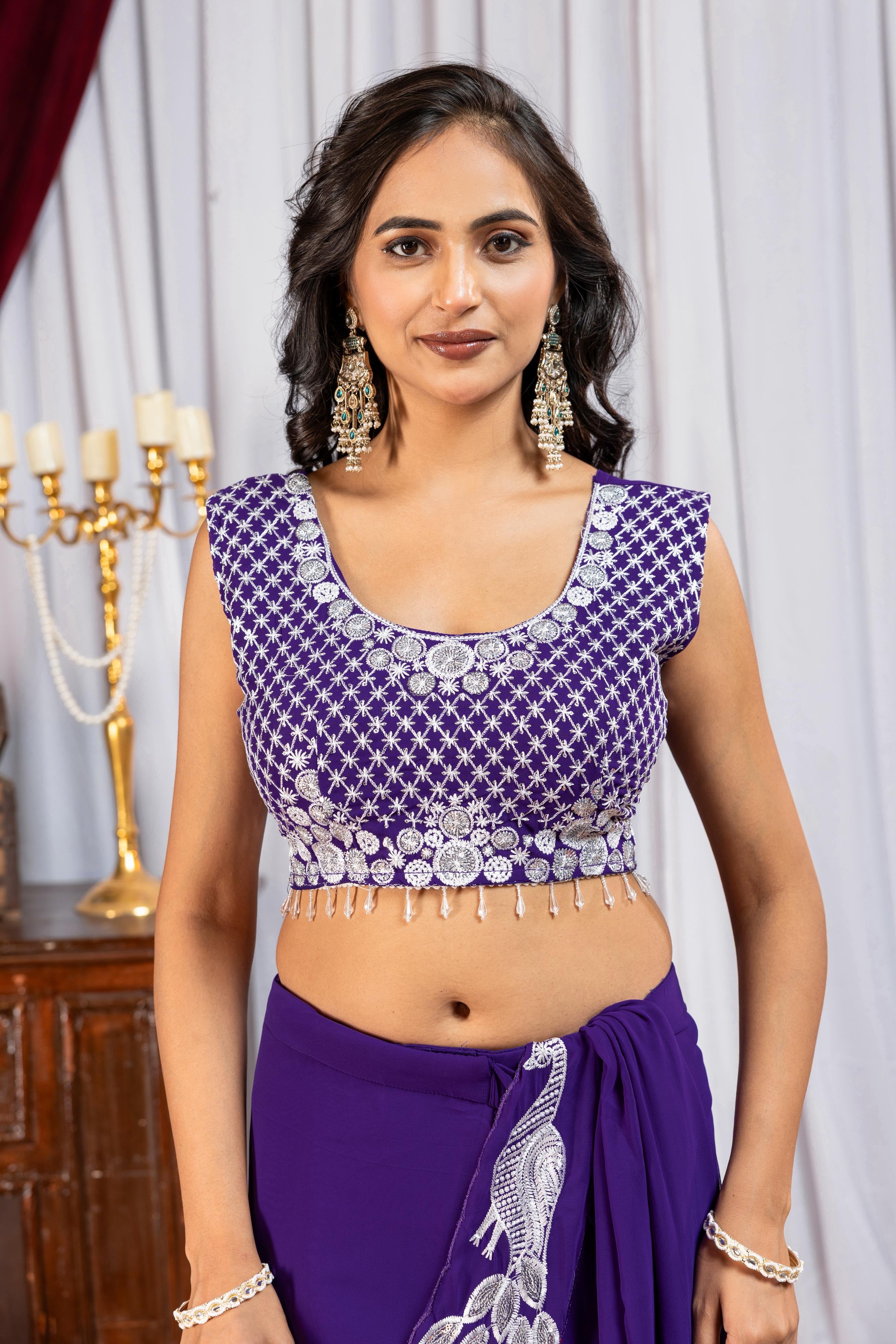 Premium Ready-to-Wear Embroidered Drape Saree with Stylish Blouse