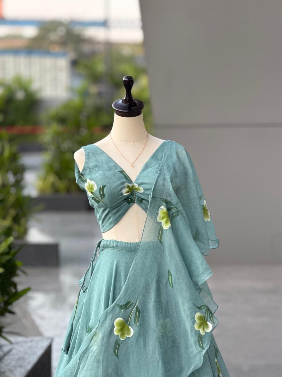 Sea Green Fandy Crush Lehenga