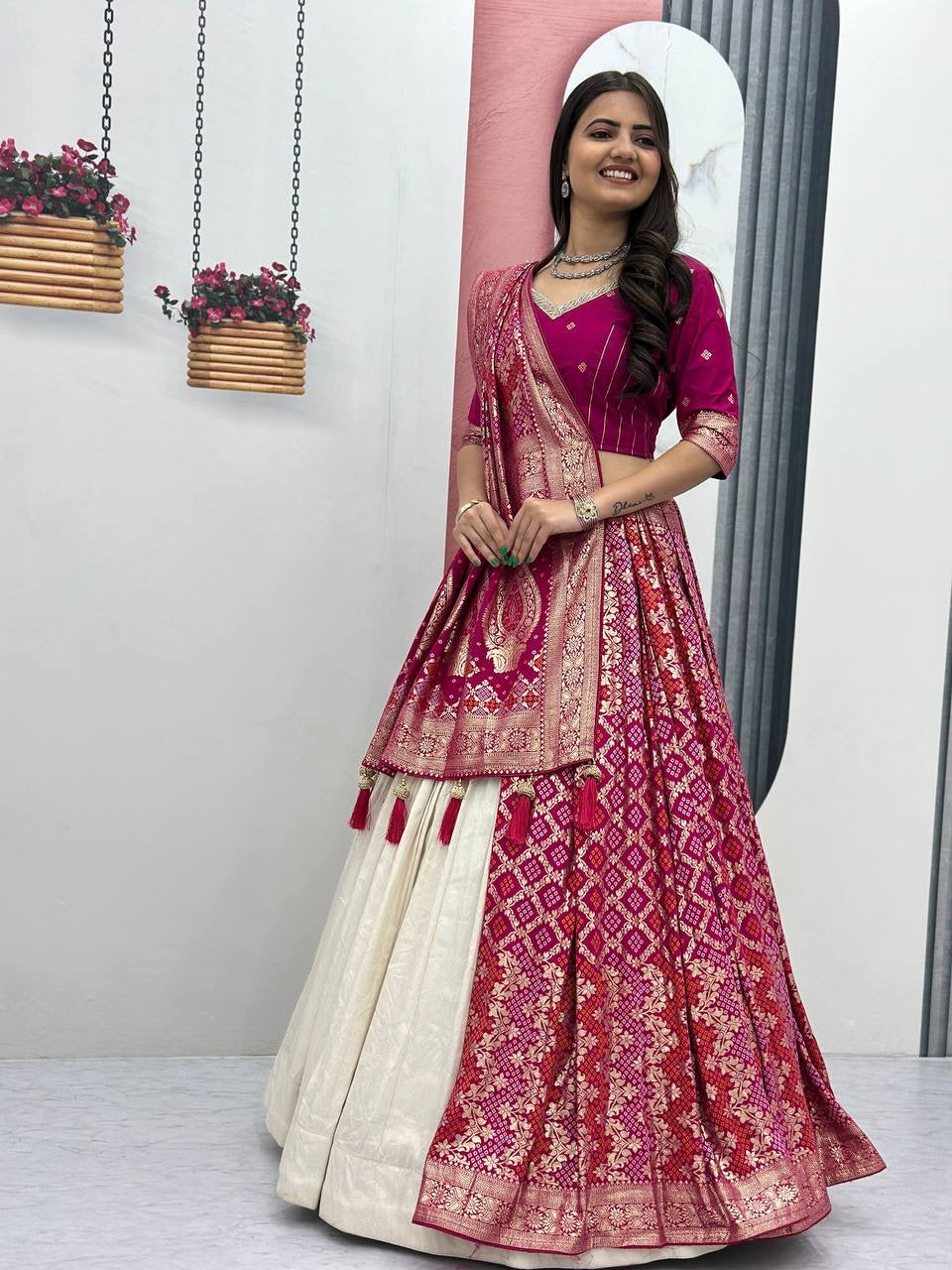 Wedding Special Jacquard Silk Lehenga + Saree Set